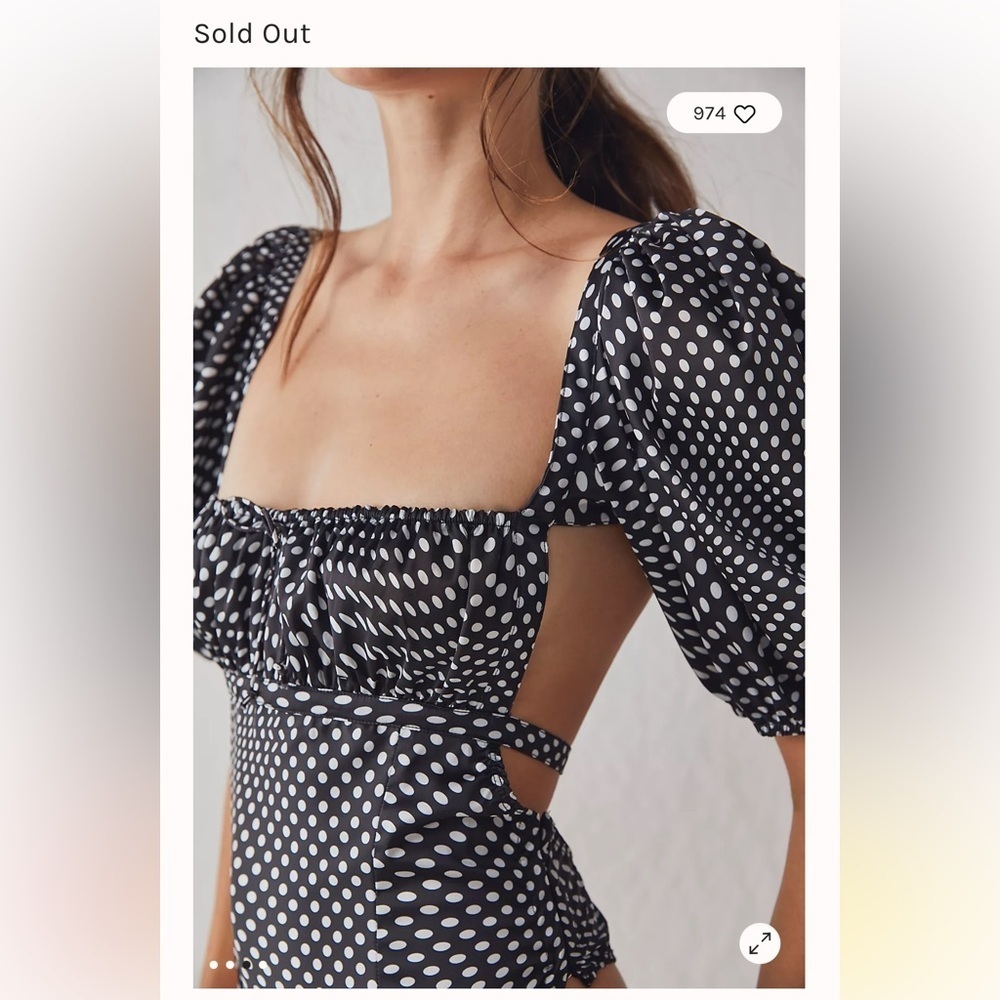 Free People Dany Bodysuit NWT XL Black Polka Dot Puff Sleeve Cutout - Picture 4 of 12